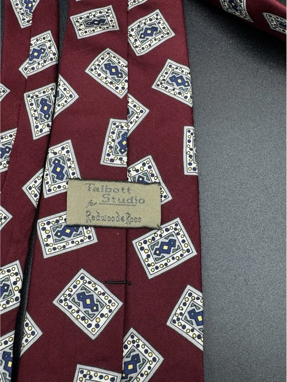 Vintage Robert Talbott Studio Silk Tie Burgundy Geometric USA 57.5x3.25
